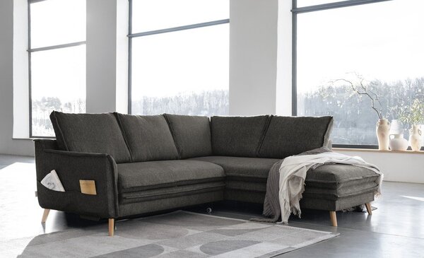 Tmavě šedá rozkládací rohová pohovka (pravý roh) Charming Charlie – Miuform