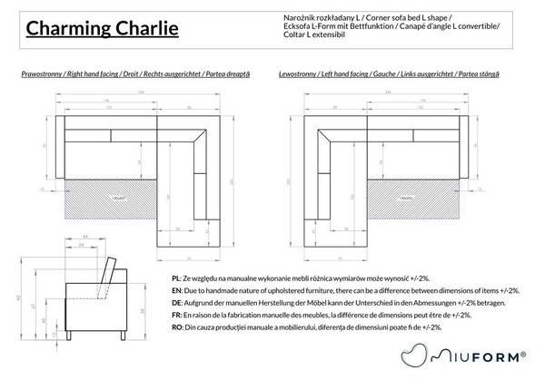 Tmavě šedá rozkládací rohová pohovka (levý roh) Charming Charlie – Miuform