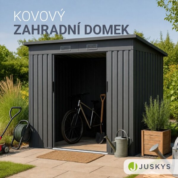 Kovový zahradní domek s posuvnými dveřmi 218 x 132 x 174 cm