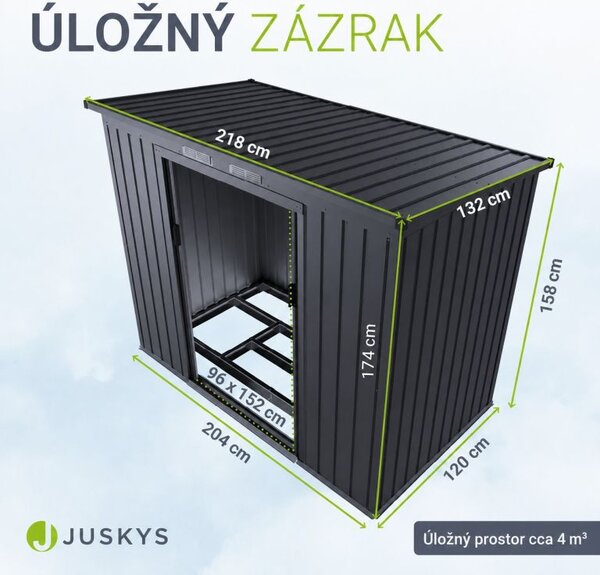 Kovový zahradní domek s posuvnými dveřmi 218 x 132 x 174 cm
