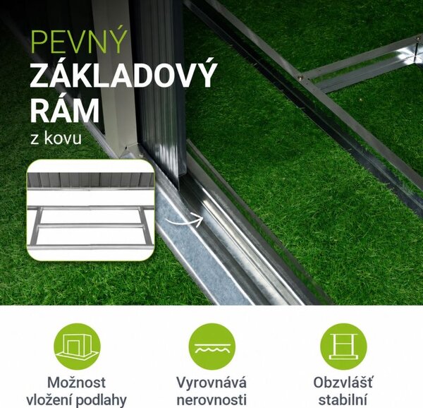 Kovový zahradní domek s posuvnými dveřmi 218 x 132 x 174 cm