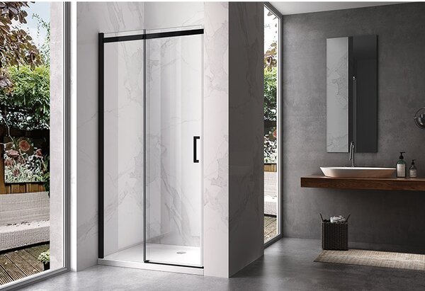 BPS-koupelny Posuvné sprchové dveře KZ09A BL 100 černá/transparent pro instalaci do niky - bez vaničky