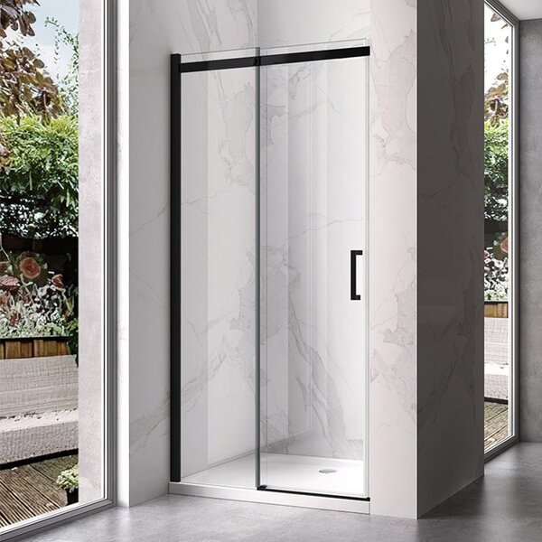 BPS-koupelny Posuvné sprchové dveře KZ09A BL 100 černá/transparent pro instalaci do niky - bez vaničky