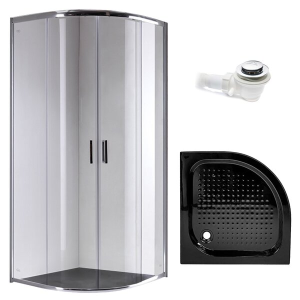 BPS-koupelny Čtvrtkruhový sprchový kout KZ94C 100x100 cm chrom/transparent + vanička SXL01A černá