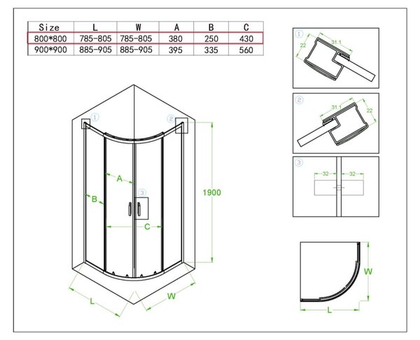 BPS-koupelny Čtvrtkruhový sprchový kout KZ94A 80x80 cm bílá/transparent + vanička SXL01A bílá