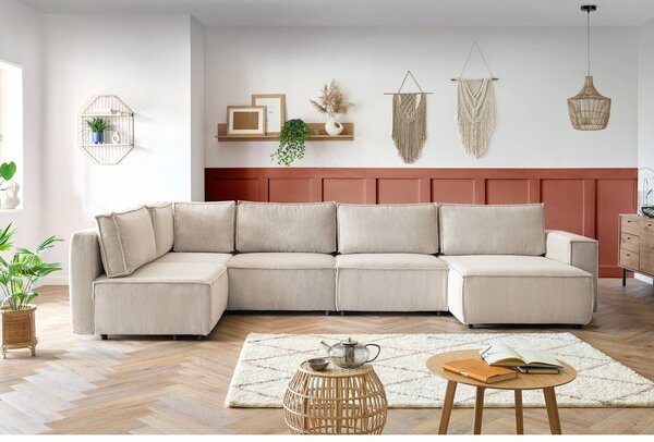Krémová manšestrová rohová pohovka do "U", levý roh Nihad modular – Bobochic Paris