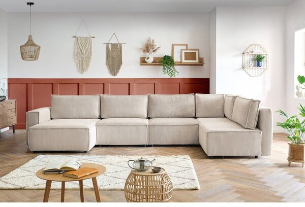 Krémová manšestrová rohová pohovka do "U", pravý roh Nihad modular – Bobochic Paris