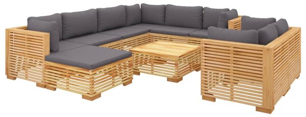 10dílná zahradní sedací souprava s poduškami masivní teak
