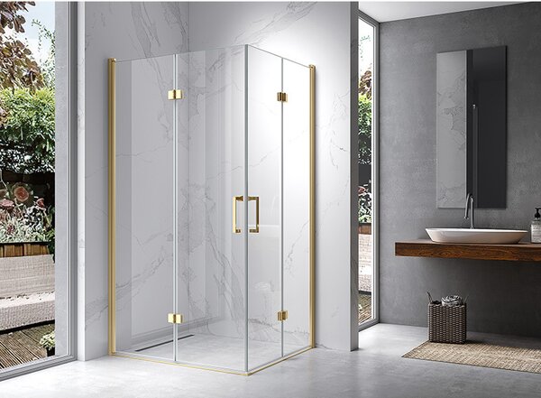 BPS-koupelny Obdélníkový sprchový kout ZES KZ12A GL 90x80 zlatá/transparent - bez vaničky