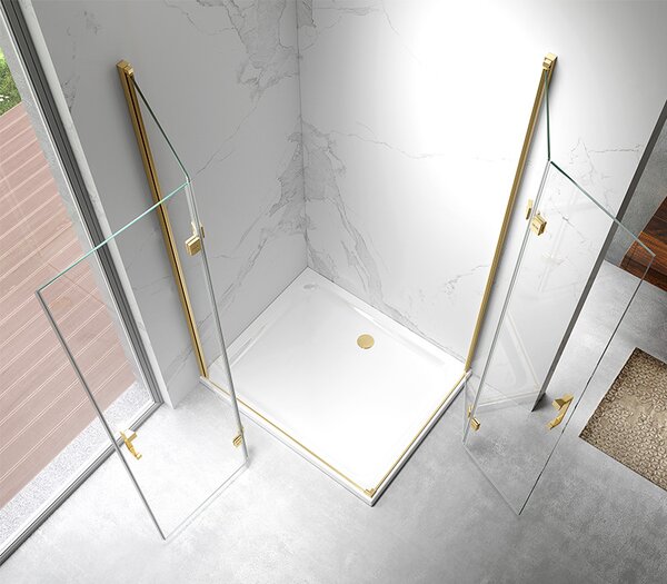 BPS-koupelny Obdélníkový sprchový kout ZES KZ12A GL 90x80 zlatá/transparent - bez vaničky