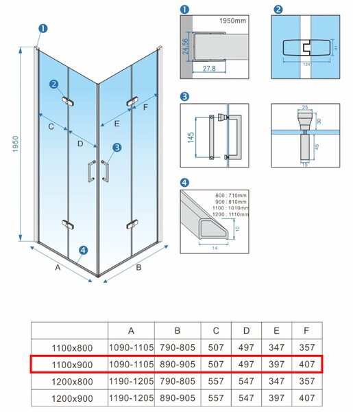 BPS-koupelny Obdélníkový sprchový kout ZES KZ13B GL 110x90 zlatý/transparent - bez vaničky