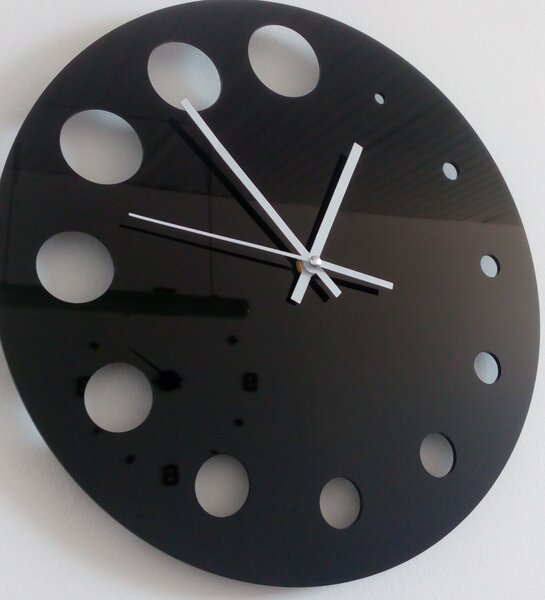 Nástěnné hodiny do kuchyně kulaté | HANZREFT: Černá Ral 9005 Černé ručičky 30 cm 3052-13263 X0030-3D HEU-