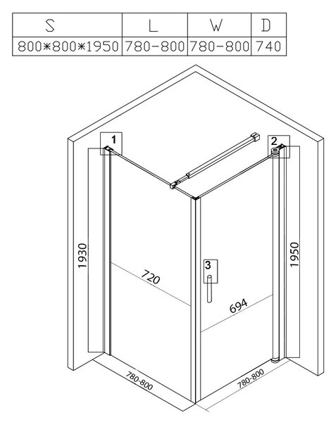 BPS-koupelny Čtvercový sprchový kout ZES KZ1190A 80x80 chrom/transparent - bez vaničky