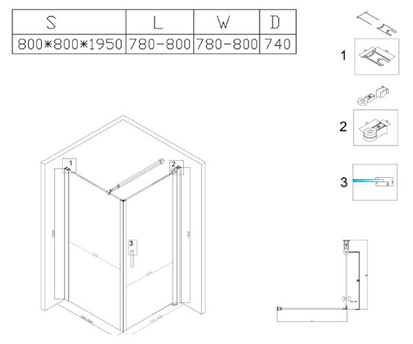 BPS-koupelny Čtvercový sprchový kout ZES BS04BSA 80x80 černá/transparent - bez vaničky