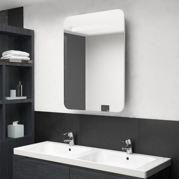 LED koupelnová skříňka se zrcadlem bílá a dub 60 x 11 x 80 cm