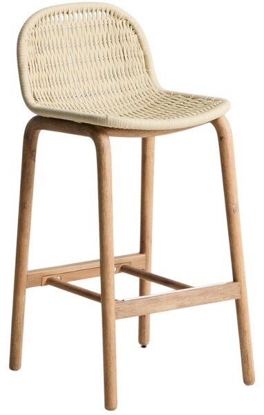 Dřevěná zahradní barová židle kave home Alipa s béžovým výpletem 75 cm