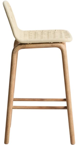 Kave Home Dřevěná zahradní barová židle Alipa 75 cm s béžovým výpletem