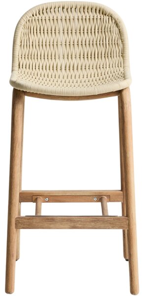 Kave Home Dřevěná zahradní barová židle Alipa 75 cm s béžovým výpletem
