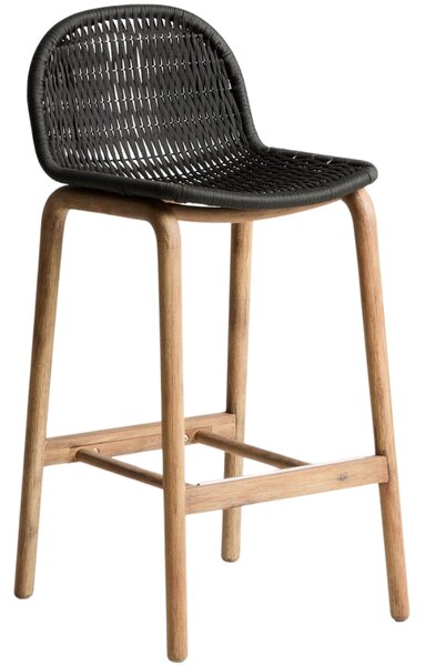 Kave Home Dřevěná zahradní barová židle Alipa 75 cm s tmavě šedým výpletem