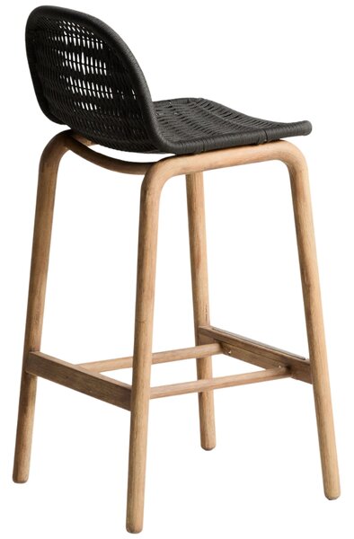 Kave Home Dřevěná zahradní barová židle Alipa 75 cm s tmavě šedým výpletem