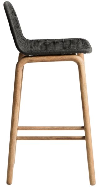 Kave Home Dřevěná zahradní barová židle Alipa 75 cm s tmavě šedým výpletem