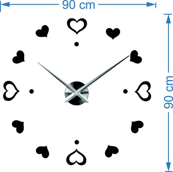 Hodiny na stenu nalepoviacie srdce - EMOCE: Černá Ral 9005 Černá barva RAL 9005 3097-14110 12S046-S-Wall clock HEU-