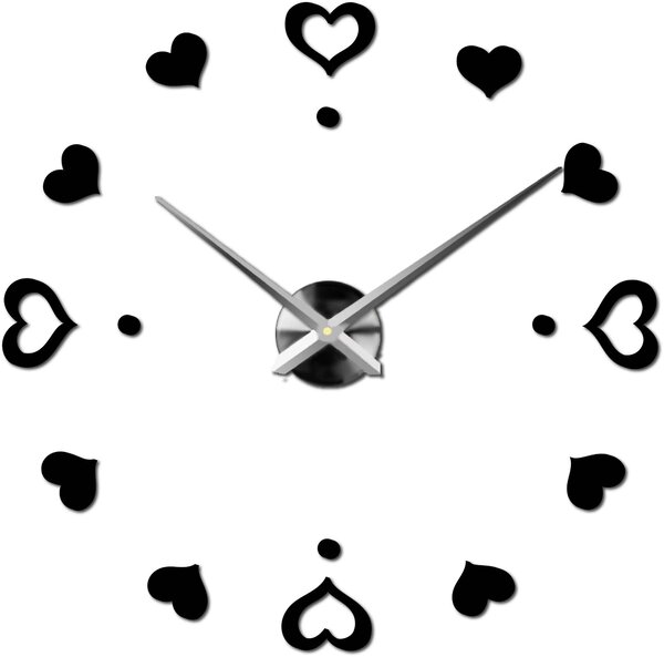 Hodiny na stenu nalepoviacie srdce - EMOCE: Černá Ral 9005 Černá barva RAL 9005 3097-14110 12S046-S-Wall clock HEU-