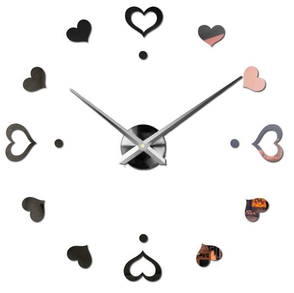 Hodiny na stenu nalepoviacie srdce - EMOCE: Černá Ral 9005 Černá barva RAL 9005 3097-14110 12S046-S-Wall clock HEU-