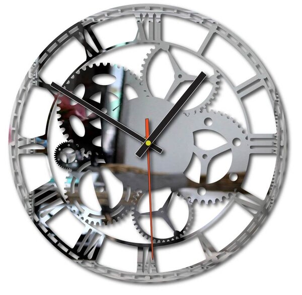 Nástěnné hodiny stroj času | FOGO: Šedá kovová Ral 7005 Stříbrné ručičky 30 cm 3118-71813 X0071-Trendy wall clock