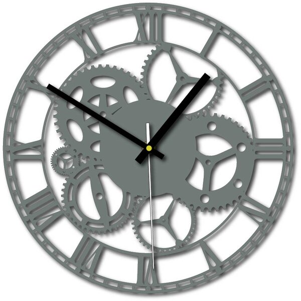 Nástěnné hodiny stroj času | FOGO: Šedá kovová Ral 7005 Stříbrné ručičky 30 cm 3118-71813 X0071-Trendy wall clock