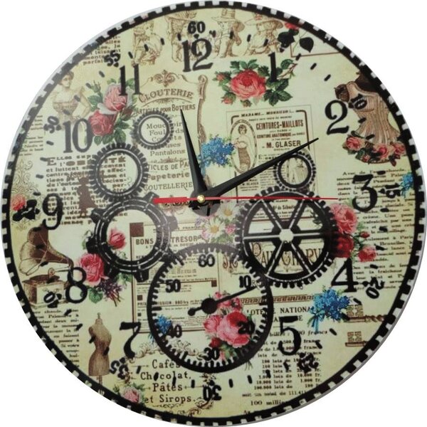 Stylové nástěnné hodiny ozubené kolo - HOPLPFI: Černé ručičky 3128-14793 HDFK001- Wall clock HEU-