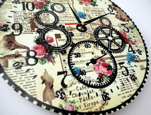 Stylové nástěnné hodiny ozubené kolo - HOPLPFI: Černé ručičky 3128-14793 HDFK001- Wall clock HEU-
