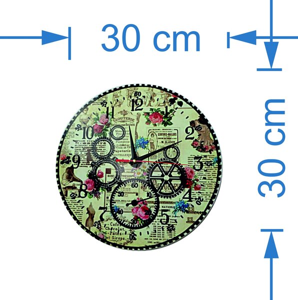 Stylové nástěnné hodiny ozubené kolo - HOPLPFI: Černé ručičky 3128-14793 HDFK001- Wall clock HEU-