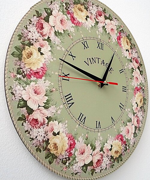 Vintage dřevěné nástěnné hodiny kruh | KVERTO: Černé ručičky 3131-14898 HDFK002 - Wooden clock