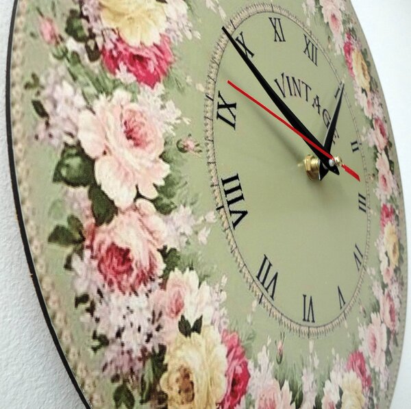 Vintage dřevěné nástěnné hodiny kruh | KVERTO: Černé ručičky 3131-14898 HDFK002 - Wooden clock