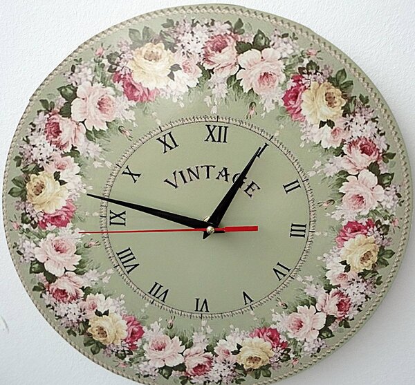 Vintage dřevěné nástěnné hodiny kruh | KVERTO: Černé ručičky 3131-14898 HDFK002 - Wooden clock
