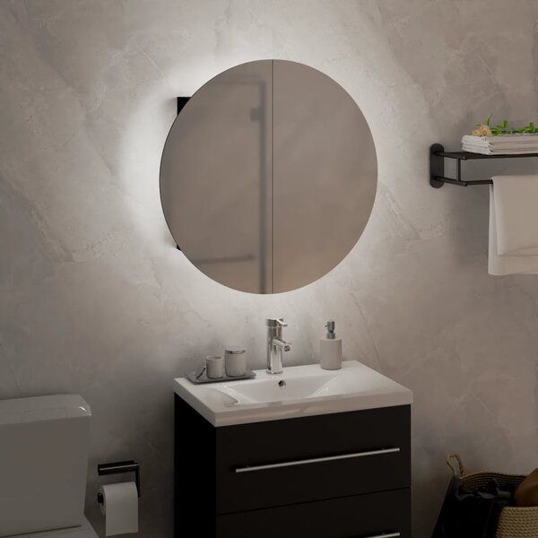 Koupelnová skříňka s kulatým zrcadlem a LED černá 40x40x17,5 cm