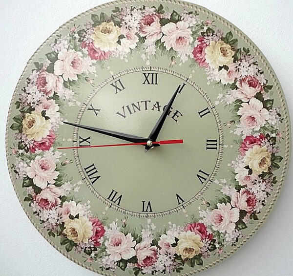 Vintage dřevěné nástěnné hodiny kruh | KVERTO: Černé ručičky 3131-14898 HDFK002 - Wooden clock
