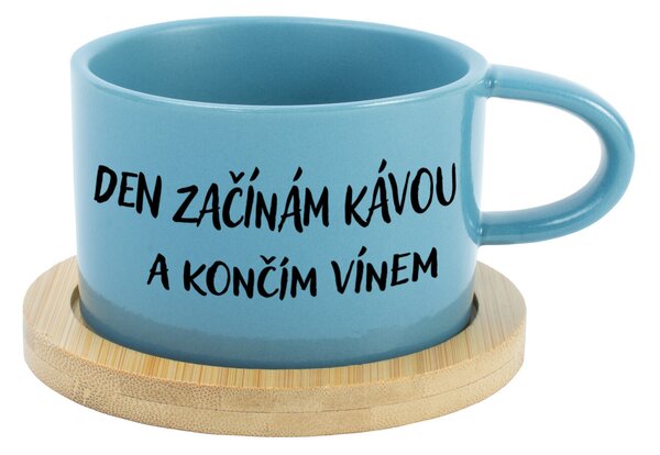 DEN ZAČÍNÁM KÁVOU A KONČÍM VÍNEM - modrý hrníček makronka 200 ml