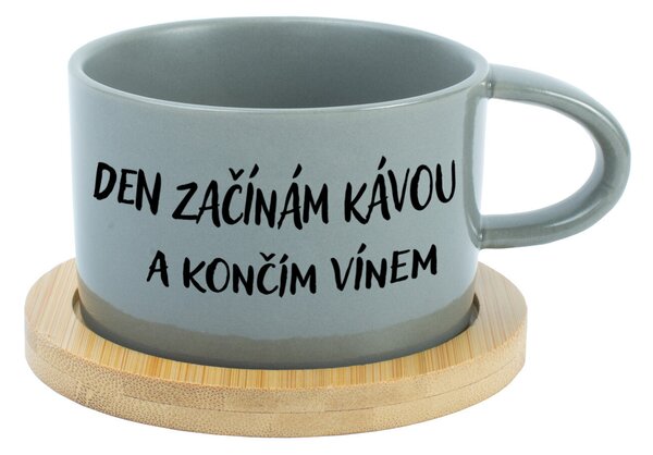 DEN ZAČÍNÁM KÁVOU A KONČÍM VÍNEM - šedý hrníček makronka 200 ml