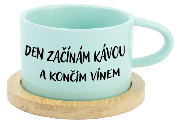 DEN ZAČÍNÁM KÁVOU A KONČÍM VÍNEM - mint hrníček makronka 200 ml