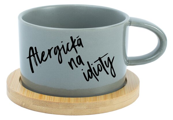 ALERGICKÁ NA IDIOTY - šedý hrníček makronka 200 ml