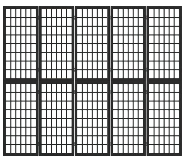 Skládací 5dílný paraván v japonském stylu 200 x 170 cm černý