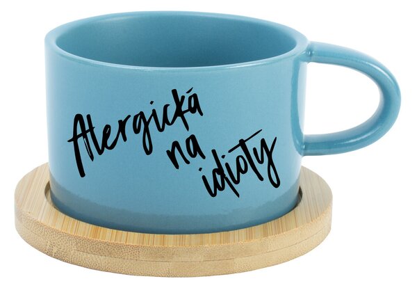 ALERGICKÁ NA IDIOTY - modrý hrníček makronka 200 ml