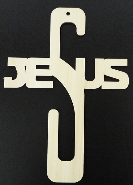 Dřevěná dekorace křížek - Jesus, rozměr-250x180 mm: Přírodní překližka - Topol přírodní 3203-15845 PR0048-Holzdekorationen HEU-