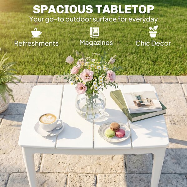 Outsunny venkovní konferenční stolek s válcovými nohami, obdélný PP plastový zahradní stolek, moderní styl — pro zahradu, balkon, terasu — 53 × 70 × 3