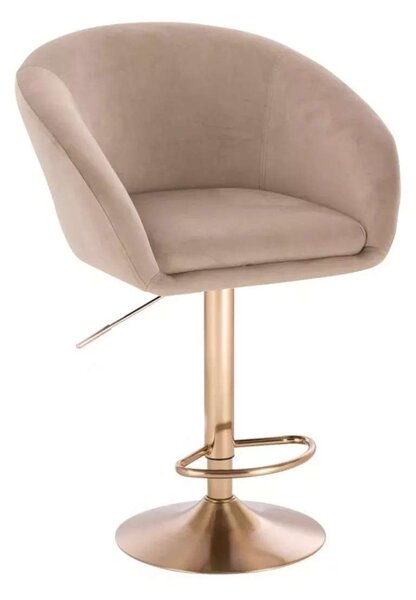LuxuryForm DESIGN Barová židle VENICE VELUR na zlaté kulaté podstavě - latte