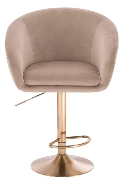 LuxuryForm DESIGN Barová židle VENICE VELUR na zlaté kulaté podstavě - latte