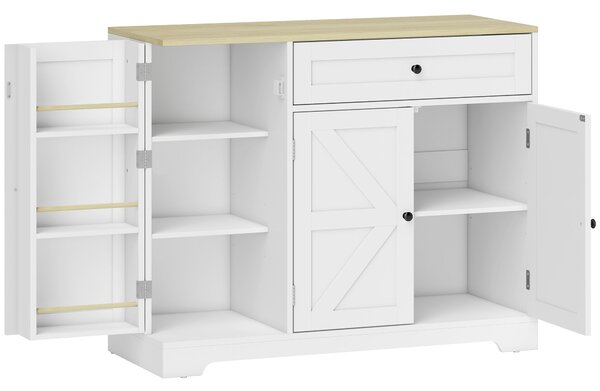 HOMCOM komoda do kuchyně s šuplíkem, 3 dveřmi a nastavitelnými policemi, venkovský styl, 100 × 40 × 81 cm, bílá | Aosom