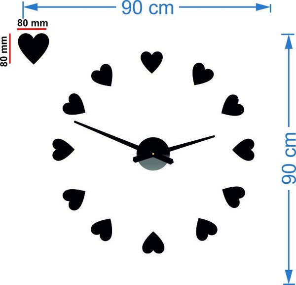 Velké nástěnné hodiny s motivem srdce I SENTOP 12S051: Černá Ral 9005 Černá barva RAL 9005 3259-15915 12S051 Wall clock HEU-